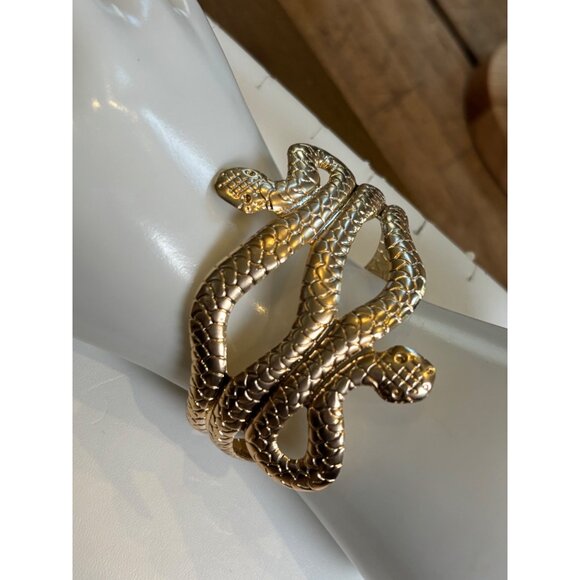 Gold Snake Cuff Bracelet Adjustable Size Textured Design - Picture 8 of 9